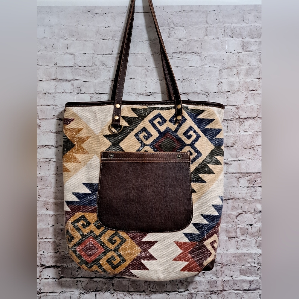 Myra Bag Southwestern Canvas Tote w/Leather Pocket